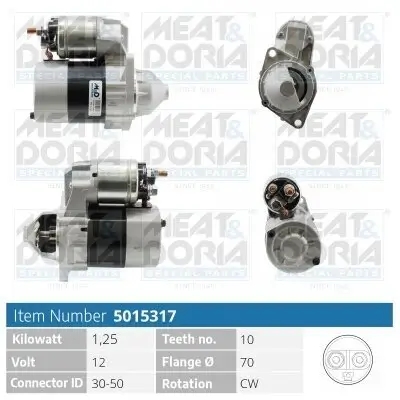 Starter 12 V 1,25 kW MEAT & DORIA 5015317 Bild Starter 12 V 1,25 kW MEAT & DORIA 5015317