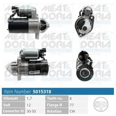 Starter 12 V 1,7 kW MEAT & DORIA 5015318 Bild Starter 12 V 1,7 kW MEAT & DORIA 5015318