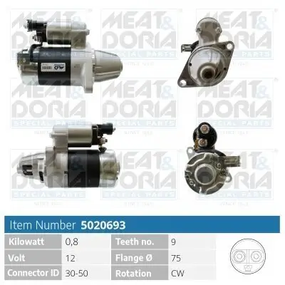 Starter 12 V 0,8 kW MEAT & DORIA 5020693