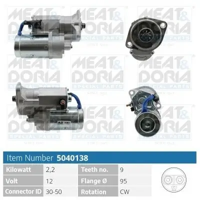 Starter 12 V 2,2 kW MEAT & DORIA 5040138 Bild Starter 12 V 2,2 kW MEAT & DORIA 5040138