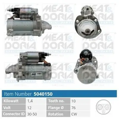 Starter 12 V 1,4 kW MEAT & DORIA 5040150 Bild Starter 12 V 1,4 kW MEAT & DORIA 5040150
