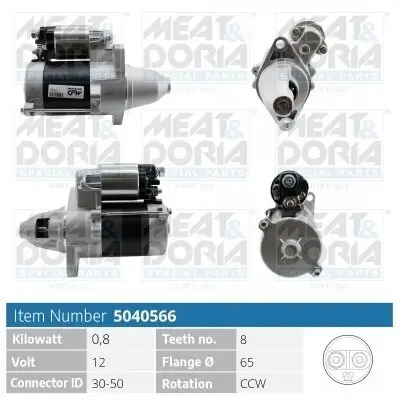 Starter 12 V 0,8 kW MEAT & DORIA 5040566 Bild Starter 12 V 0,8 kW MEAT & DORIA 5040566