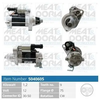 Starter 12 V 1,2 kW MEAT & DORIA 5040605 Bild Starter 12 V 1,2 kW MEAT & DORIA 5040605