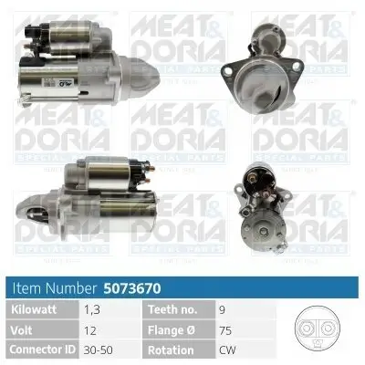 Starter 12 V 1,3 kW MEAT & DORIA 5073670 Bild Starter 12 V 1,3 kW MEAT & DORIA 5073670
