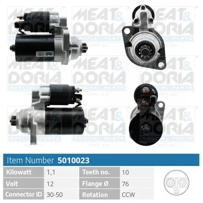 Starter 12 V 1,1 kW MEAT & DORIA 5010023 Bild Starter 12 V 1,1 kW MEAT & DORIA 5010023