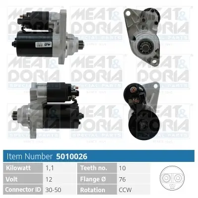 Starter 12 V 1,1 kW MEAT & DORIA 5010026 Bild Starter 12 V 1,1 kW MEAT & DORIA 5010026