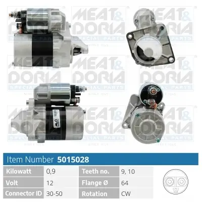 Starter 12 V 0,9 kW MEAT & DORIA 5015028 Bild Starter 12 V 0,9 kW MEAT & DORIA 5015028