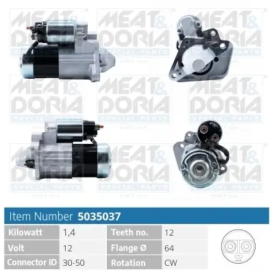 Starter 12 V 1,4 kW MEAT & DORIA 5035037 Bild Starter 12 V 1,4 kW MEAT & DORIA 5035037