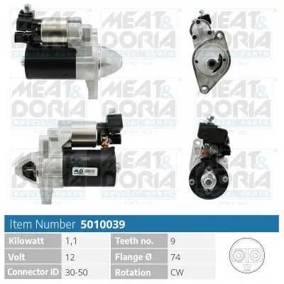 Starter 12 V 1,1 kW MEAT & DORIA 5010039 Bild Starter 12 V 1,1 kW MEAT & DORIA 5010039