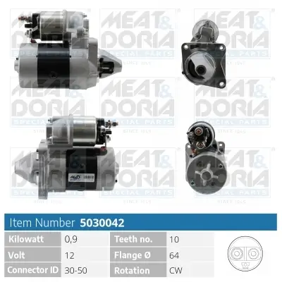 Starter 12 V 0,9 kW MEAT & DORIA 5030042 Bild Starter 12 V 0,9 kW MEAT & DORIA 5030042