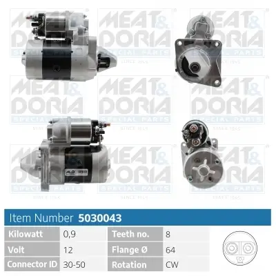 Starter 12 V 0,9 kW MEAT & DORIA 5030043 Bild Starter 12 V 0,9 kW MEAT & DORIA 5030043