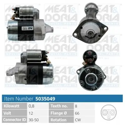Starter 12 V 0,8 kW MEAT & DORIA 5035049 Bild Starter 12 V 0,8 kW MEAT & DORIA 5035049