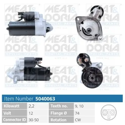 Starter 12 V 2,2 kW MEAT & DORIA 5040063 Bild Starter 12 V 2,2 kW MEAT & DORIA 5040063