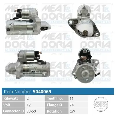 Starter 12 V 2 kW MEAT & DORIA 5040069 Bild Starter 12 V 2 kW MEAT & DORIA 5040069