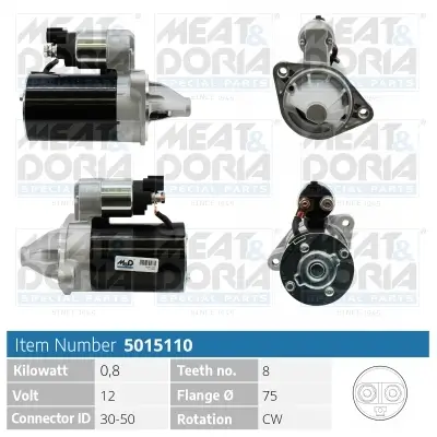 Starter 12 V 0,8 kW MEAT & DORIA 5015110 Bild Starter 12 V 0,8 kW MEAT & DORIA 5015110