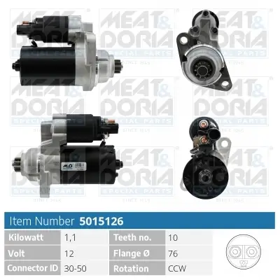 Starter 12 V 1,1 kW MEAT & DORIA 5015126 Bild Starter 12 V 1,1 kW MEAT & DORIA 5015126