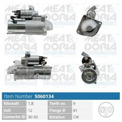Starter 12 V 1,8 kW MEAT & DORIA 5060134 Bild Starter 12 V 1,8 kW MEAT & DORIA 5060134