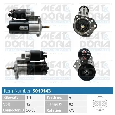 Starter 12 V 1,1 kW MEAT & DORIA 5010143 Bild Starter 12 V 1,1 kW MEAT & DORIA 5010143