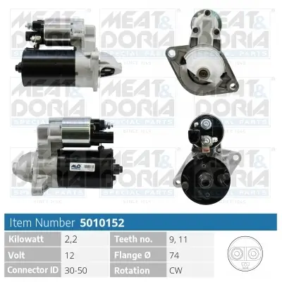 Starter 12 V 2,2 kW MEAT & DORIA 5010152 Bild Starter 12 V 2,2 kW MEAT & DORIA 5010152