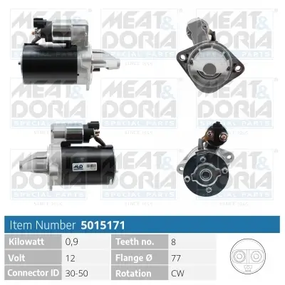 Starter 12 V 0,9 kW MEAT & DORIA 5015171 Bild Starter 12 V 0,9 kW MEAT & DORIA 5015171