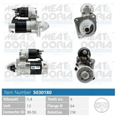 Starter 12 V 1,4 kW MEAT & DORIA 5030180 Bild Starter 12 V 1,4 kW MEAT & DORIA 5030180