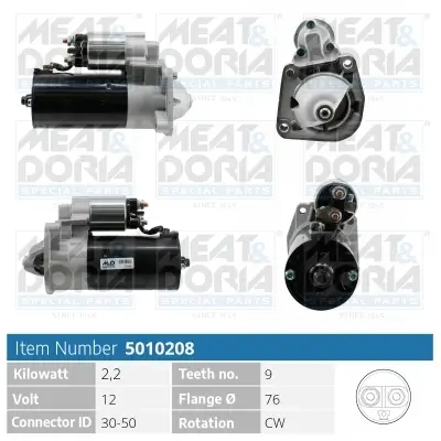 Starter 12 V 2,2 kW MEAT & DORIA 5010208 Bild Starter 12 V 2,2 kW MEAT & DORIA 5010208