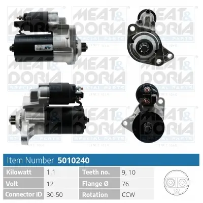 Starter 12 V 1,1 kW MEAT & DORIA 5010240 Bild Starter 12 V 1,1 kW MEAT & DORIA 5010240