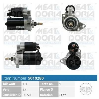 Starter 12 V 1,1 kW MEAT & DORIA 5010280 Bild Starter 12 V 1,1 kW MEAT & DORIA 5010280