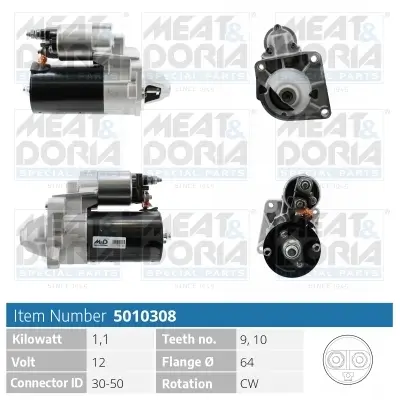 Starter 12 V 1,1 kW MEAT & DORIA 5010308 Bild Starter 12 V 1,1 kW MEAT & DORIA 5010308