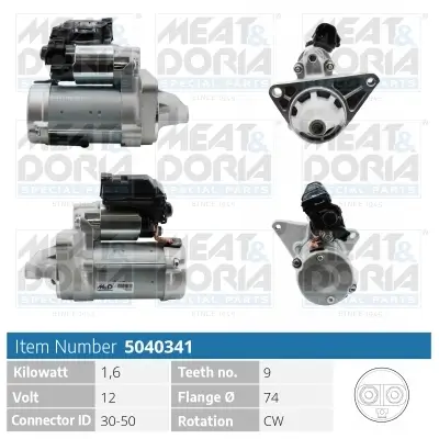 Starter 12 V 1,6 kW MEAT & DORIA 5040341 Bild Starter 12 V 1,6 kW MEAT & DORIA 5040341