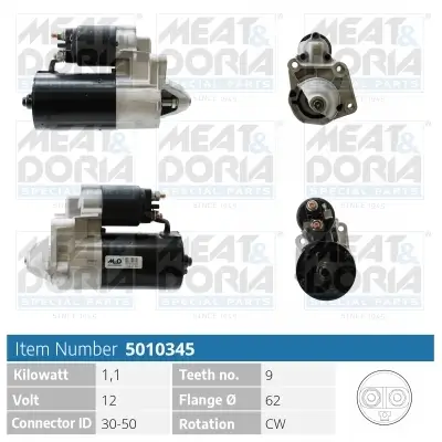 Starter 12 V 1,1 kW MEAT & DORIA 5010345 Bild Starter 12 V 1,1 kW MEAT & DORIA 5010345