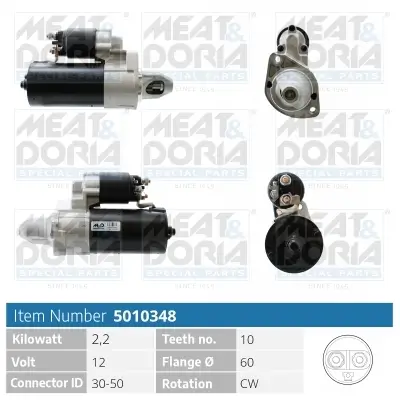Starter 12 V 2,2 kW MEAT & DORIA 5010348 Bild Starter 12 V 2,2 kW MEAT & DORIA 5010348