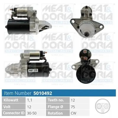 Starter 12 V 1,1 kW MEAT & DORIA 5010492 Bild Starter 12 V 1,1 kW MEAT & DORIA 5010492