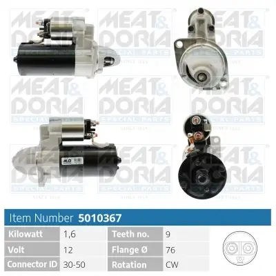 Starter 12 V 1,6 kW MEAT & DORIA 5010367 Bild Starter 12 V 1,6 kW MEAT & DORIA 5010367