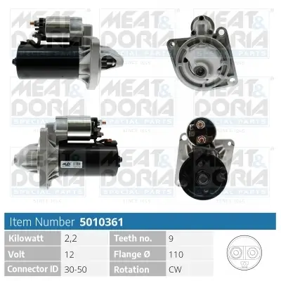 Starter 12 V 2,2 kW MEAT & DORIA 5010361 Bild Starter 12 V 2,2 kW MEAT & DORIA 5010361