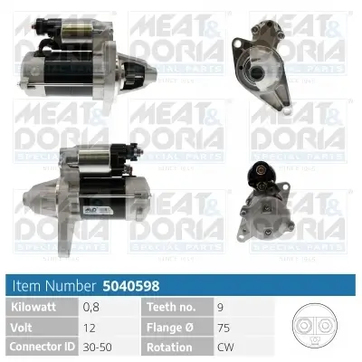Starter 12 V 0,8 kW MEAT & DORIA 5040598 Bild Starter 12 V 0,8 kW MEAT & DORIA 5040598