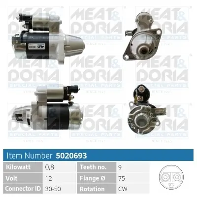 Starter 12 V 0,8 kW MEAT & DORIA 5020693 Bild Starter 12 V 0,8 kW MEAT & DORIA 5020693