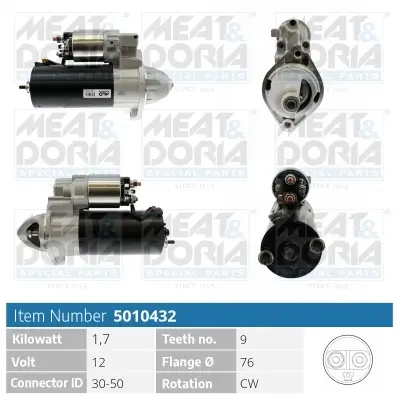 Starter 12 V 1,7 kW MEAT & DORIA 5010432 Bild Starter 12 V 1,7 kW MEAT & DORIA 5010432