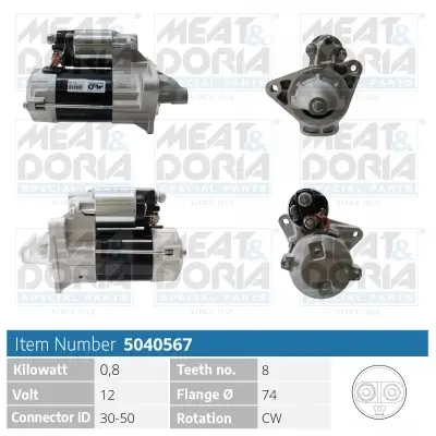 Starter 12 V 0,8 kW MEAT & DORIA 5040567 Bild Starter 12 V 0,8 kW MEAT & DORIA 5040567