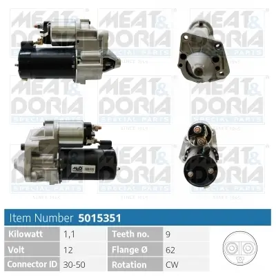 Starter 12 V 1,1 kW MEAT & DORIA 5015351 Bild Starter 12 V 1,1 kW MEAT & DORIA 5015351