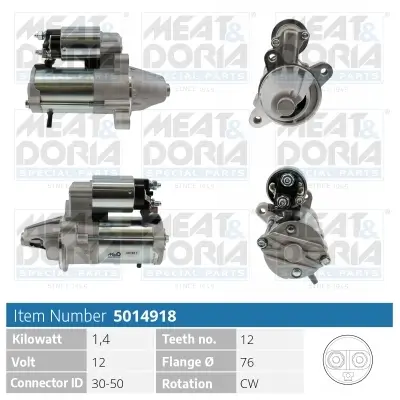 Starter 12 V 1,4 kW MEAT & DORIA 5014918 Bild Starter 12 V 1,4 kW MEAT & DORIA 5014918