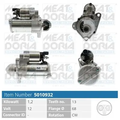 Starter 12 V 1,2 kW MEAT & DORIA 5010932 Bild Starter 12 V 1,2 kW MEAT & DORIA 5010932