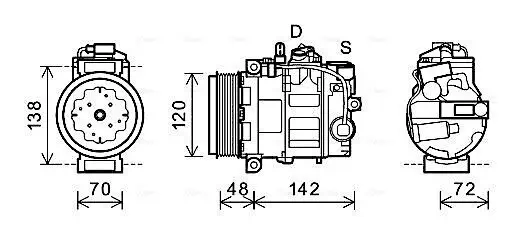 Kompressor, Klimaanlage 12 V AVA QUALITY COOLING PRAK064