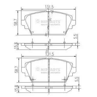 Bremsbelagsatz, Scheibenbremse Vorderachse NIPPARTS J3601072 Bild Bremsbelagsatz, Scheibenbremse Vorderachse NIPPARTS J3601072