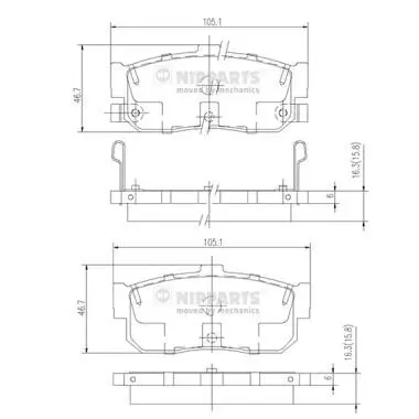 Bremsbelagsatz, Scheibenbremse Hinterachse NIPPARTS J3611034 Bild Bremsbelagsatz, Scheibenbremse Hinterachse NIPPARTS J3611034
