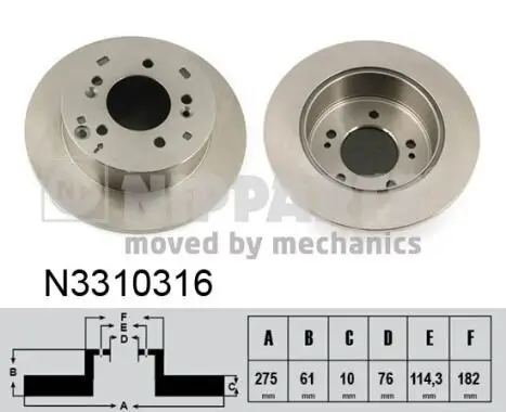 Bremsscheibe Hinterachse links Hinterachse rechts NIPPARTS N3310316 Bild Bremsscheibe Hinterachse links Hinterachse rechts NIPPARTS N3310316