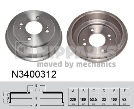 Bremstrommel Hinterachse links Hinterachse rechts NIPPARTS N3400312