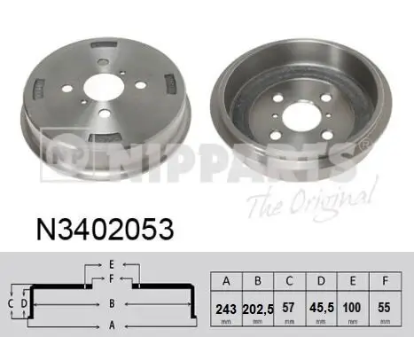 Bremstrommel Hinterachse NIPPARTS N3402053 Bild Bremstrommel Hinterachse NIPPARTS N3402053