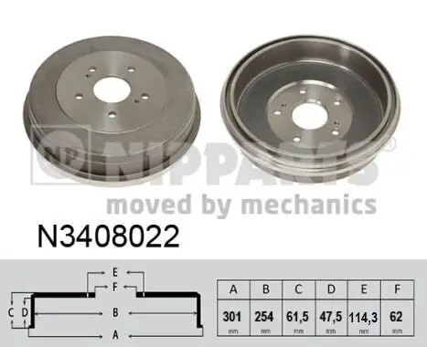 Bremstrommel Hinterachse links Hinterachse rechts NIPPARTS N3408022 Bild Bremstrommel Hinterachse links Hinterachse rechts NIPPARTS N3408022