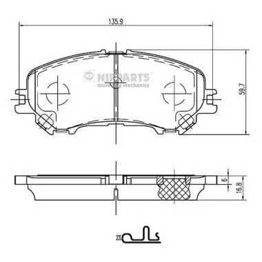 Bremsbelagsatz, Scheibenbremse Vorderachse NIPPARTS N3601111 Bild Bremsbelagsatz, Scheibenbremse Vorderachse NIPPARTS N3601111